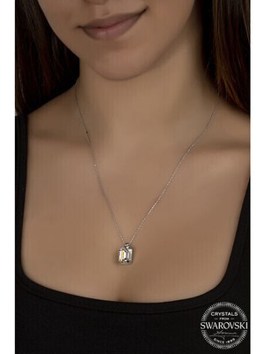  Crystal Taşlı  Baget 925 Ayar Gümüş Kolye