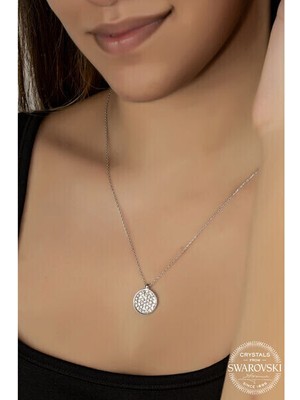  Crystal Taşlı Yuvarlak 925 Ayar Gümüş Kolye