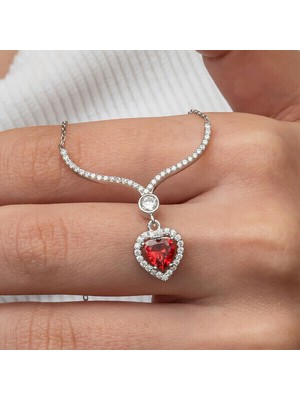 Kristal Zirkon Taşlı Kalp 925 Ayar Gümüş Kadın Kolye