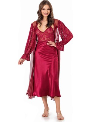 Iç Giyim Moongirl Saten Uzun Ikili Gecelik Takım