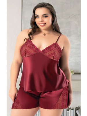 Iç Giyim Miss Laris Saten Büyük Beden Şortlu Gecelik Takım