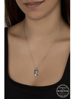  Crystal Taşlı  Baget 925 Ayar Gümüş Kadın Kolye