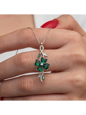 Yeşil Çiçek 925 Ayar Gümüş Kadın Kolye