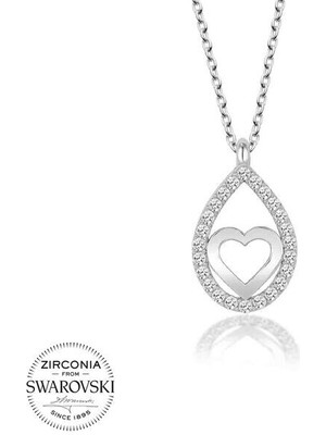  Taşlı Damla Kalp 925 Ayar Gümüş Kolye