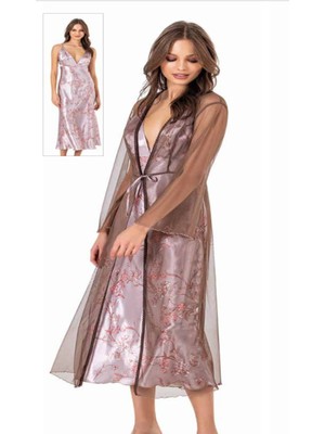 Iç Giyim Moongirl Saten Uzun Ikili Gecelik Takım