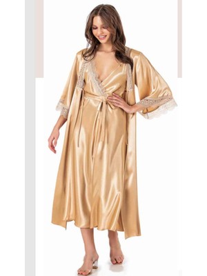 Iç Giyim Moongirl Saten Uzun Ikili Gecelik Takım