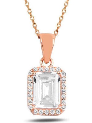 Rose Baget Taşlı 925 Ayar Gümüş Kadın Kolye