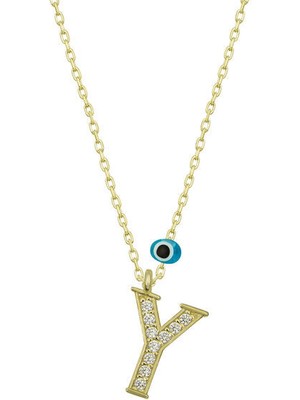 Y Harfi Gold 925 Ayar Gümüş Kadın Kolye