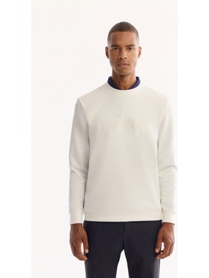 AVVA Erkek Ekru Bisiklet Yaka Pamuklu Bi-Stretch Baskılı Regular Fit Sweatshirt A52Y1264