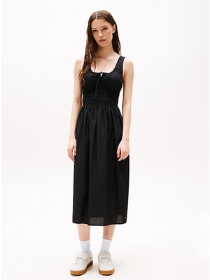 Tommy Hılfıger Tjw Rouche Mıdı Poplın Dress Ext Elbise