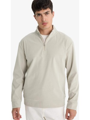 DeFacto Regular Fit Dik Yaka Yarım Fermuarlı Fitilli Kadife Sweatshirt E9618AX25AU