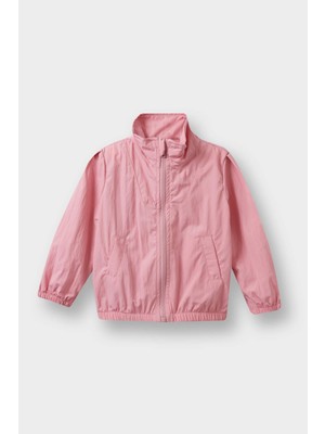 DeFacto Beli Lastikli Gömlek Yaka Fermuarlı Cepli Paraşüt Yağmurluk Kız Bebek F8398A525AU