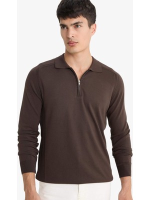 DeFacto Standart Fit Polo Yaka Yarım Fermuarlı Premium Triko Kazak D0621AX25AU