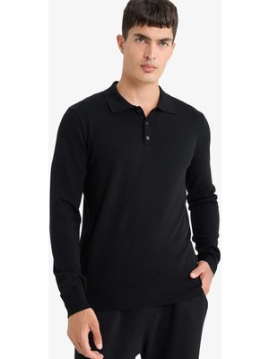 DeFacto Standart Fit Polo Yaka Premium Düğmeli Triko Kazak D0454AX25AU