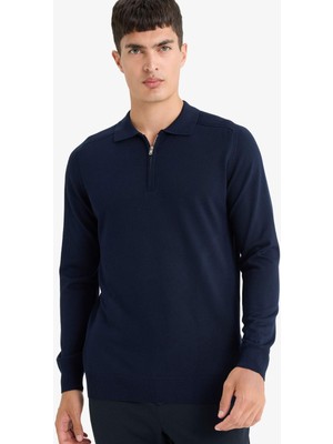 DeFacto Standart Fit Polo Yaka Yarım Fermuarlı Premium Triko Kazak D0621AX25AU
