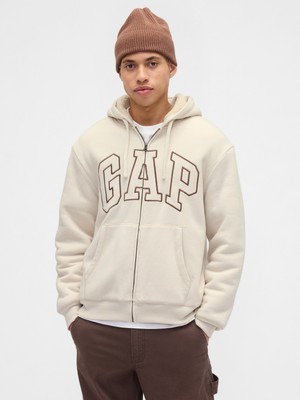 Gap Erkek Krem Relaxed Gap Logo Sherpa Astarlı Fermuarlı Sweatshirt