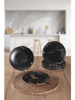 Mat Siyah Mermer Desenli 20CM Pasta Tabağı, Şık ve Dayanıklı Mutfak Gereçleri