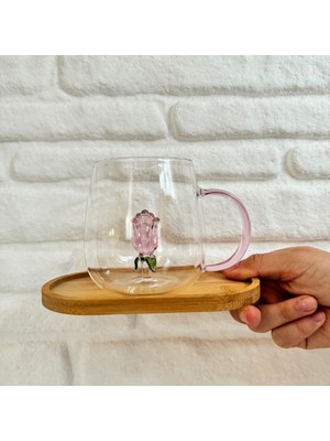 Içi Üç Boyutlu Renkli Hayvan Çiçek Figürlü Tombul Cam Kupa Bardak 350 ml