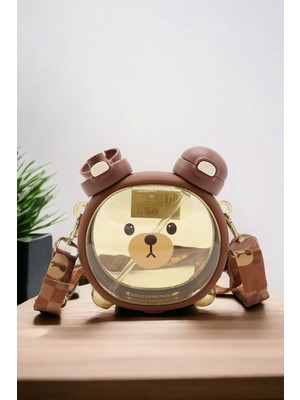 Sevimli Ayıcık Figürlü Çocuk Okul Suluk ve Matara Seti, Kahverengi Renkli