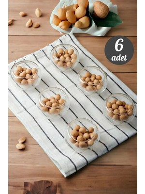 6'lı Mini Çift Cidarlı Cam Kase Seti, Renkli, Lokumluk, Sosluk, Reçellik, Drajelik