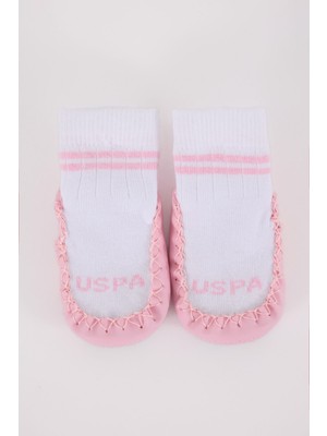 Us Polo Kız Bebek Çarık Çorap Beyazpembe Yumuşak Malzeme Özellikleri ile Şık Desen