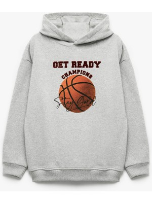 Koton Basketbol Baskılı Uzun Kollu Kapşonlu Sweatshirt Erkek Çocuk İçin Orta Kalınlık