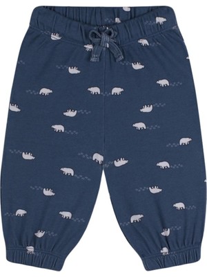 Antebies Organik Lacivert Kutup Ayısı Desenli Beli Lastikli Bağcıklı Erkek Bebek Eşofman