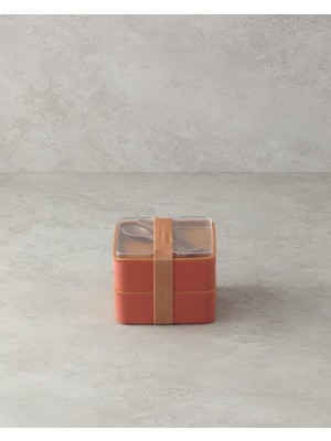 Iki Katlı Turuncu Plastik Öğle Yemeği Kutusu 720 ml + 720 ml