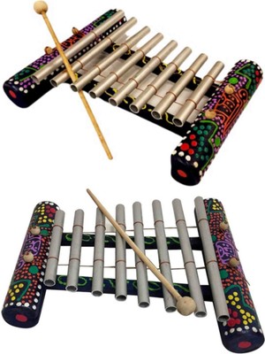 Aborjin Desenli Ahşap Ksilofon El Yapımı Etnik Tasarım Otantik Hediyelik Batikli Ritim Müzik Aleti