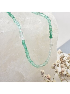 14 Ayar Altın Kaplama Doğal Gölgeli Yeşil Oniks Taşlı Minimal Gümüş Kolye - NGS00110