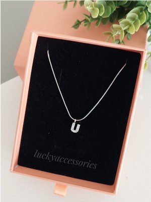 Puree Berry Çelik Silver Rodyum  Kaplama Harf Kolye U Harfi