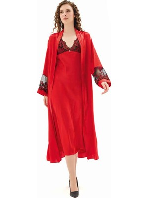 Iç Giyim Moongirl Saten Uzun Ikili Gecelik Takım