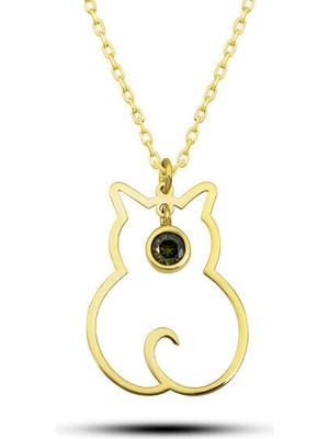 Agustos Ayı Dogum Taşı Kedi 925 Ayar Gümş Kadın Kolye
