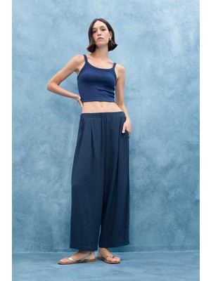DeFacto Balloon Fit Çift Cepli Normal Bel Crop Keten Karışımlı Pantolon F9960AX25AU