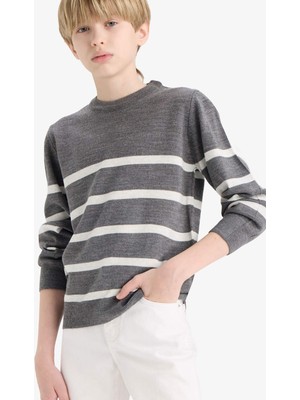 DeFacto Erkek Çocuk Bisiklet Yaka Çizgili Triko Kazak F3740A825WN