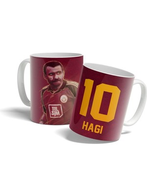 Kırmızı Gheorghe Hagi Dijital Tasarım Baskılı Kupa Bardak
