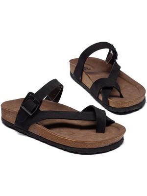 Kadın Taşlı Tokalı Rahat Kalıp Terlik Ortopedik Yürüyüş Terliği