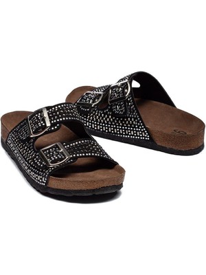 Kadın Taşlı Tokalı Rahat Kalıp Terlik Ortopedik Yürüyüş Terliği