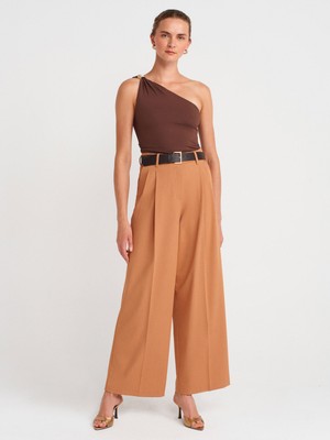 72149 Kemerli Çift Pilili Pantolon-A.kiremit