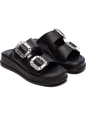 Kadın Çift Bantlı Taş Tokalı Ortopedik Rahat Kalıp