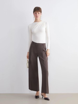 Loose Fit Geniş Paça Kadın Pileli Pantolon  (W5)