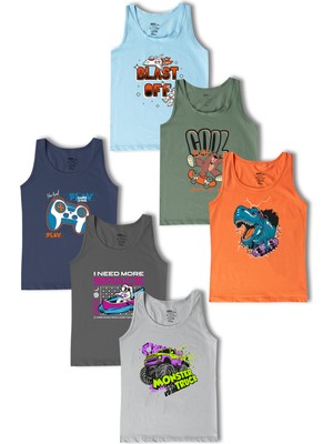 Hnx 6'lı Baskılı Pamuklu Kalın Askılı Erkek Çocuk Atlet