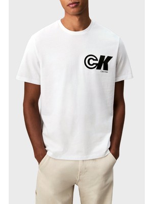 Calvin Klein Logo Baskılı Pamuklu Relaxed Fit Bisiklet Yaka T Shirt LV04RC835GYAA Erkek T Shirt LV04RC835G Yaa