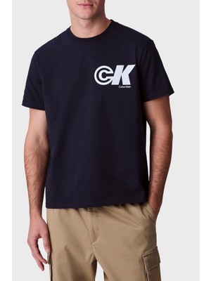 Calvin Klein Logo Baskılı Pamuklu Relaxed Fit Bisiklet Yaka T Shirt LV04RC835GCEF Erkek T Shirt LV04RC835G Cef