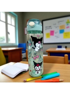 Kuromi Figürlü Sevimli Pipetli Çocuk Suluğu - Okul Matarası 600ML