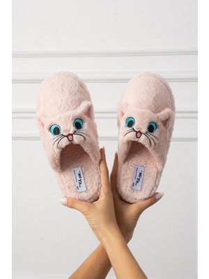 Kedi Figürlü Kadın Ev Terliği Yumuşak Peluş Kaymaz Taban