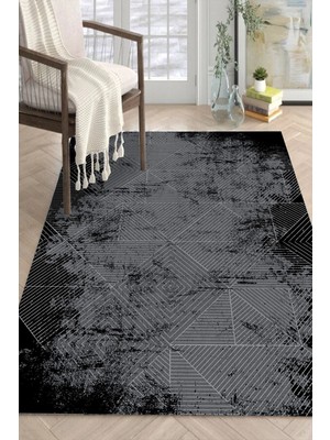 Dijital Kaymaz Yıkanabilir Modern Salon Halısı Mutfak Halısı Koridor Halısı Oval Halı Yolluk 1185 Antrasit