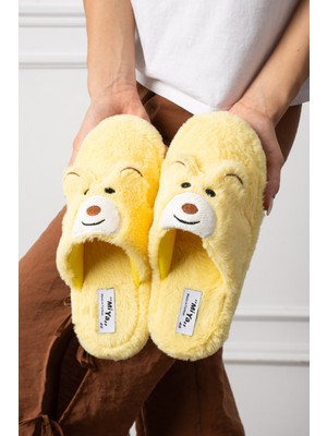 Kadın Ev Terliği Ayıcık Figürlü Peluş Ev Terliği Ses Yapmaz Taban Sıcak Şık Tasarım