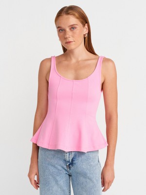 21063 Kalın Askılı Peplum Top-Pembe