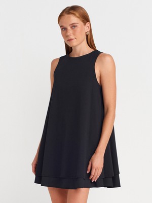 91500 Volümlü Kısa Elbise-Siyah